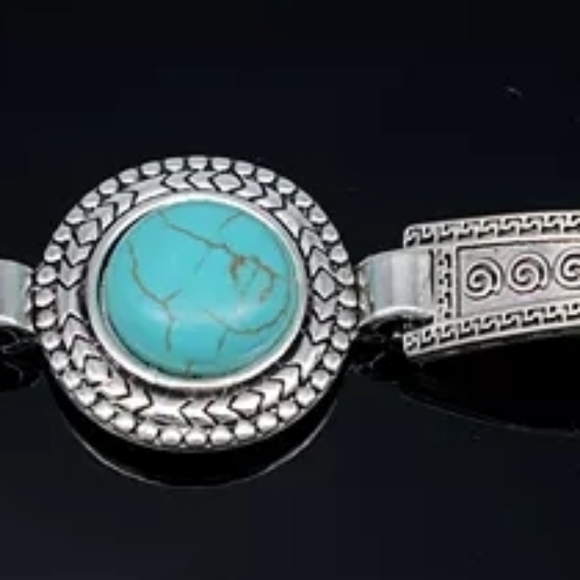 NEW VINTAGE SILVER TURQUOISE BRACELET - Picture 2 of 2